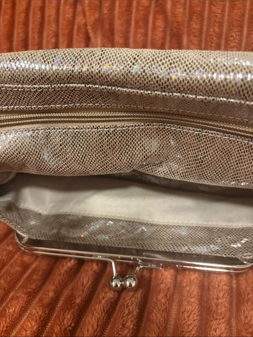 #charningcharlieMetallic Taupe Clutch Bag - Stylish Evening Fold-Over